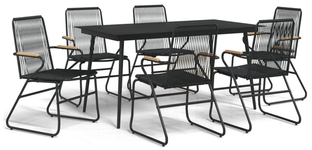 Set da Pranzo da Giardino 7 pz Nero in Rattan PVC