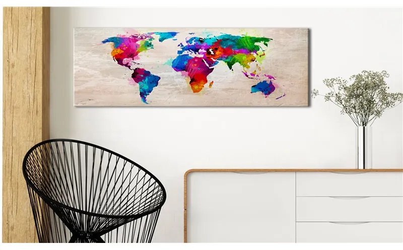 Quadro World Map  Finesse of Colours  Colore colorful, Dimensioni e Misure 120x40