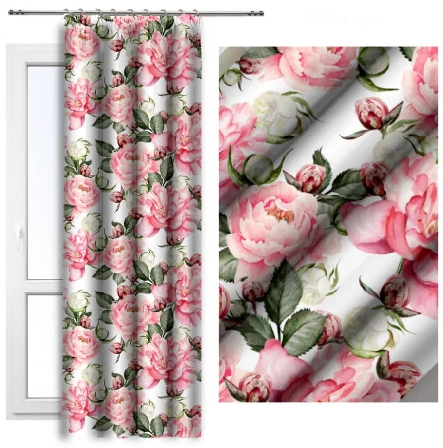 Tenda con nastro 140x250 cm bianco con fiori di rosa