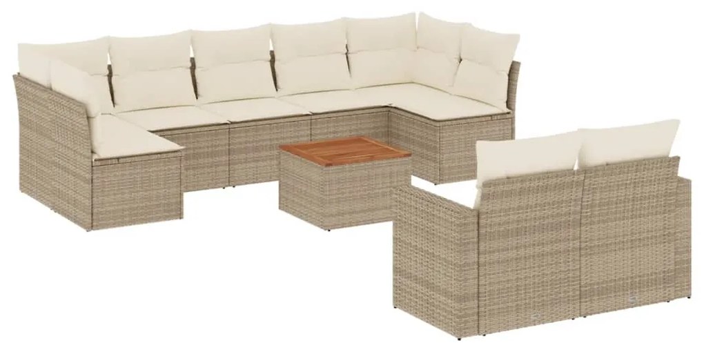 Set divano da giardino 10 pz con cuscini beige in polyrattan