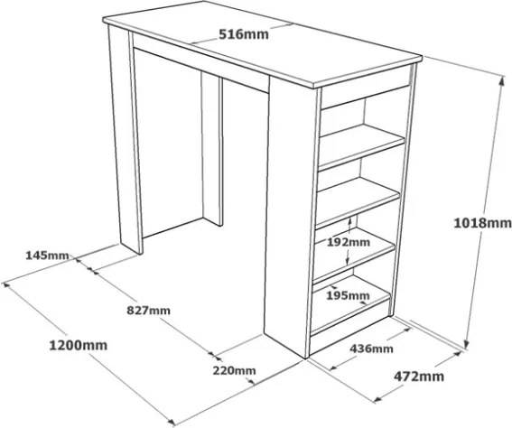 Tavolo Da Cucina Alto Con Ripiani Laterali 120x52x102H Bianco