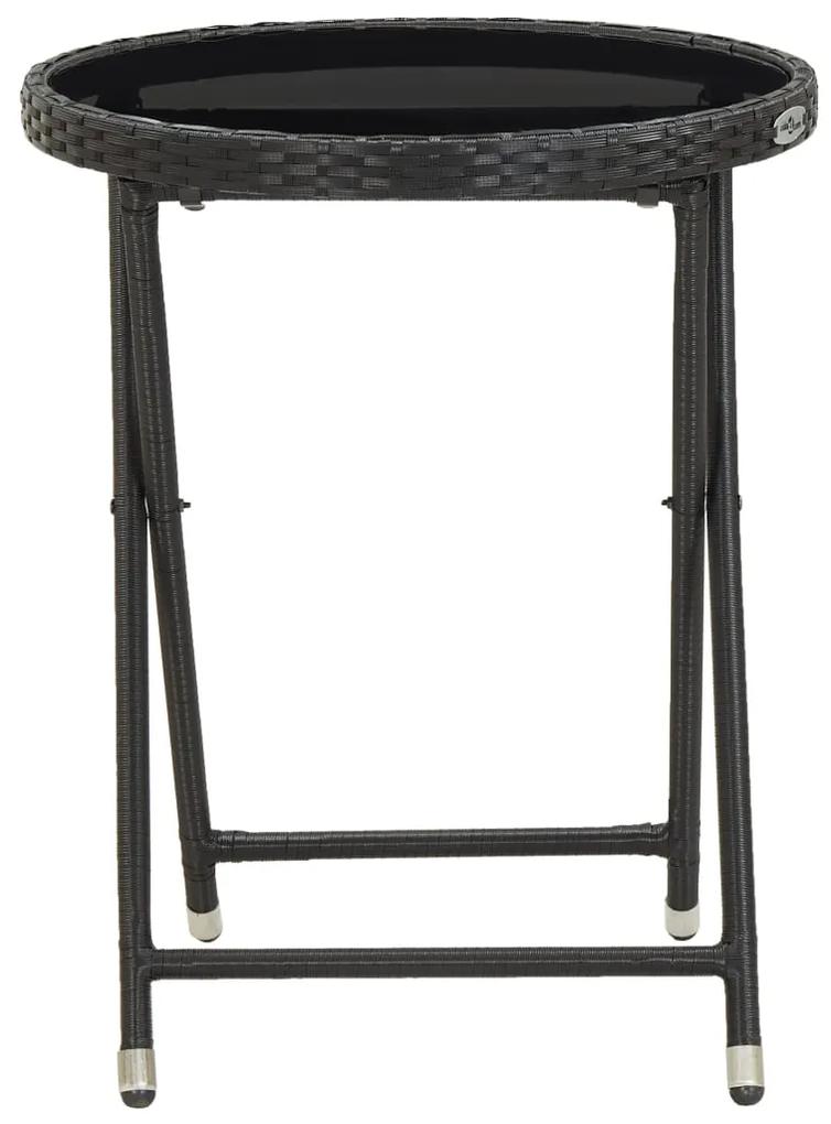 Tavolino da caffè nero 60 cm in polyrattan e vetro temperato