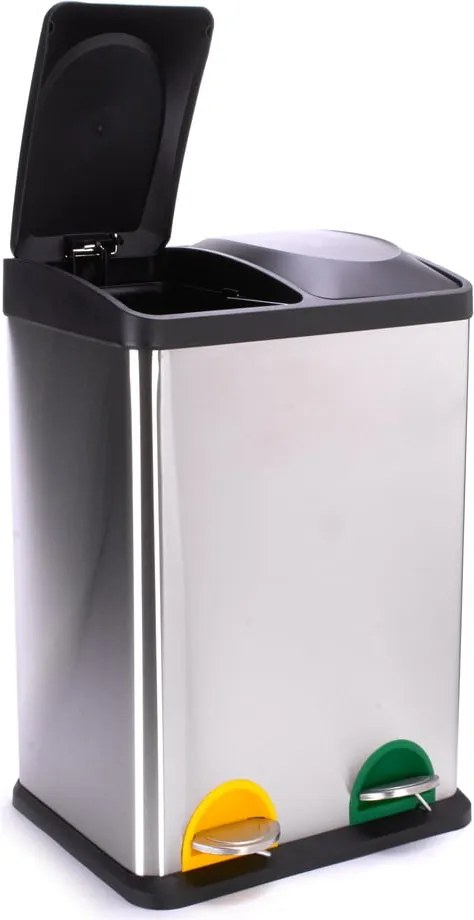 Cestino per la spazzatura color argento opaco in acciaio per raccolta differenziata/con pedale 2x20 l Tri Selectif – MSV