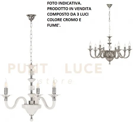 Lampadario gala 3 luci attacco e14 fume' e cromo d.72cm