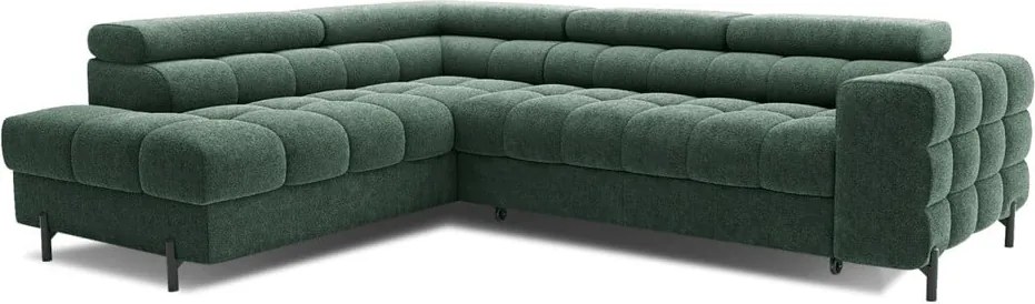 Divano angolare verde allungabile/con contenitore (con penisola a sinistra/a L) con rivestimento in bouclé Ferucce – ELTAP