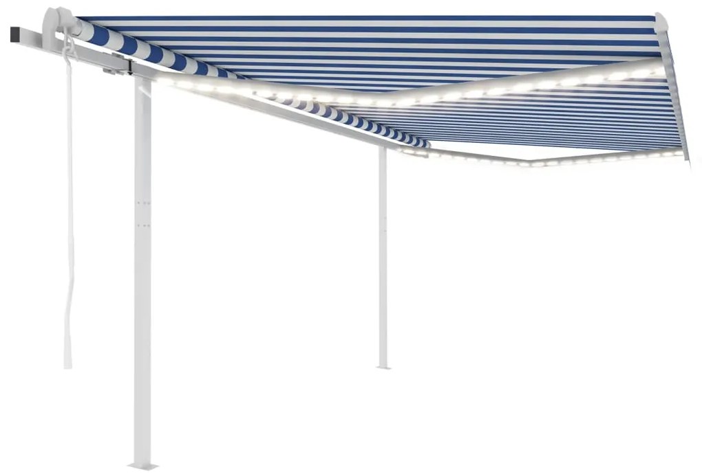 Tenda Automatica Con Sensore Vento E Led 4,5x3 M Blu Bianca /