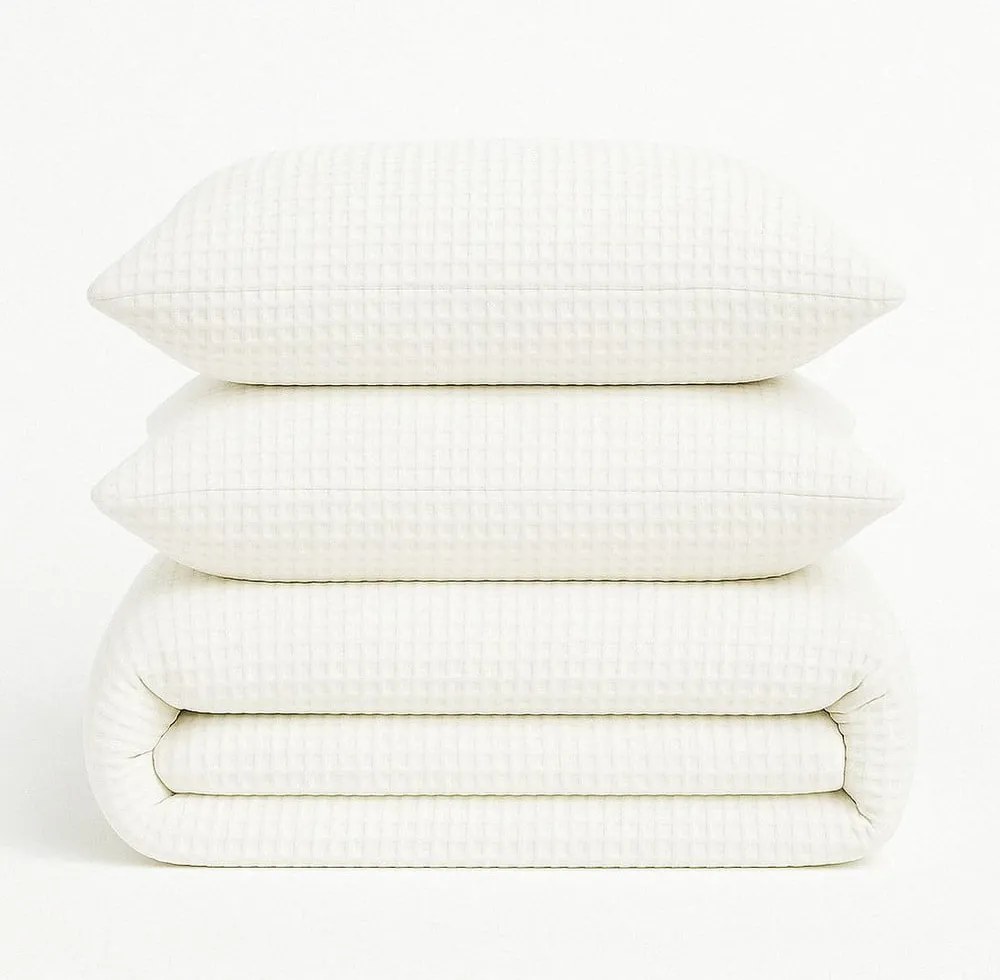 Set copripiumino e federa bianco in cotone renforcé per letto singolo 140x200 cm Waffle Striped – Mila Home Luxury