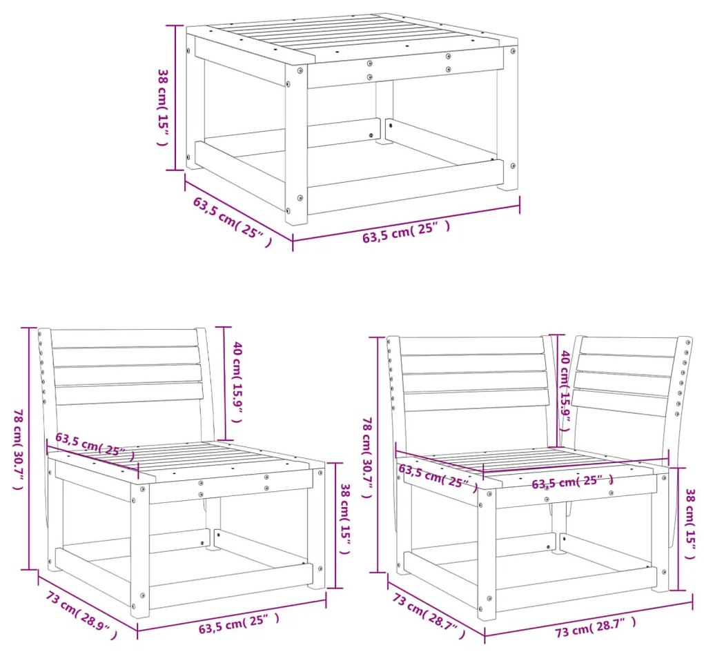 Set Divani da Giardino 5 pz in Legno Massello di Pino