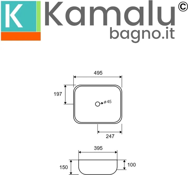 Lavabo appoggio ceramica bianca slim con linee arrotondate | Litos-0014 - KAMALU