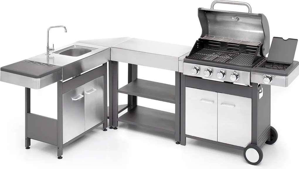 Barbecue a Gas GPL 4 Fuochi + 1 Fornello Laterale Ompagrill Indianapolis 5/B in Acciaio Inox...