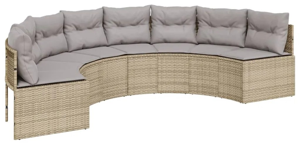 Divano giardino tavolo e cuscini semicircolare beige polyrattan