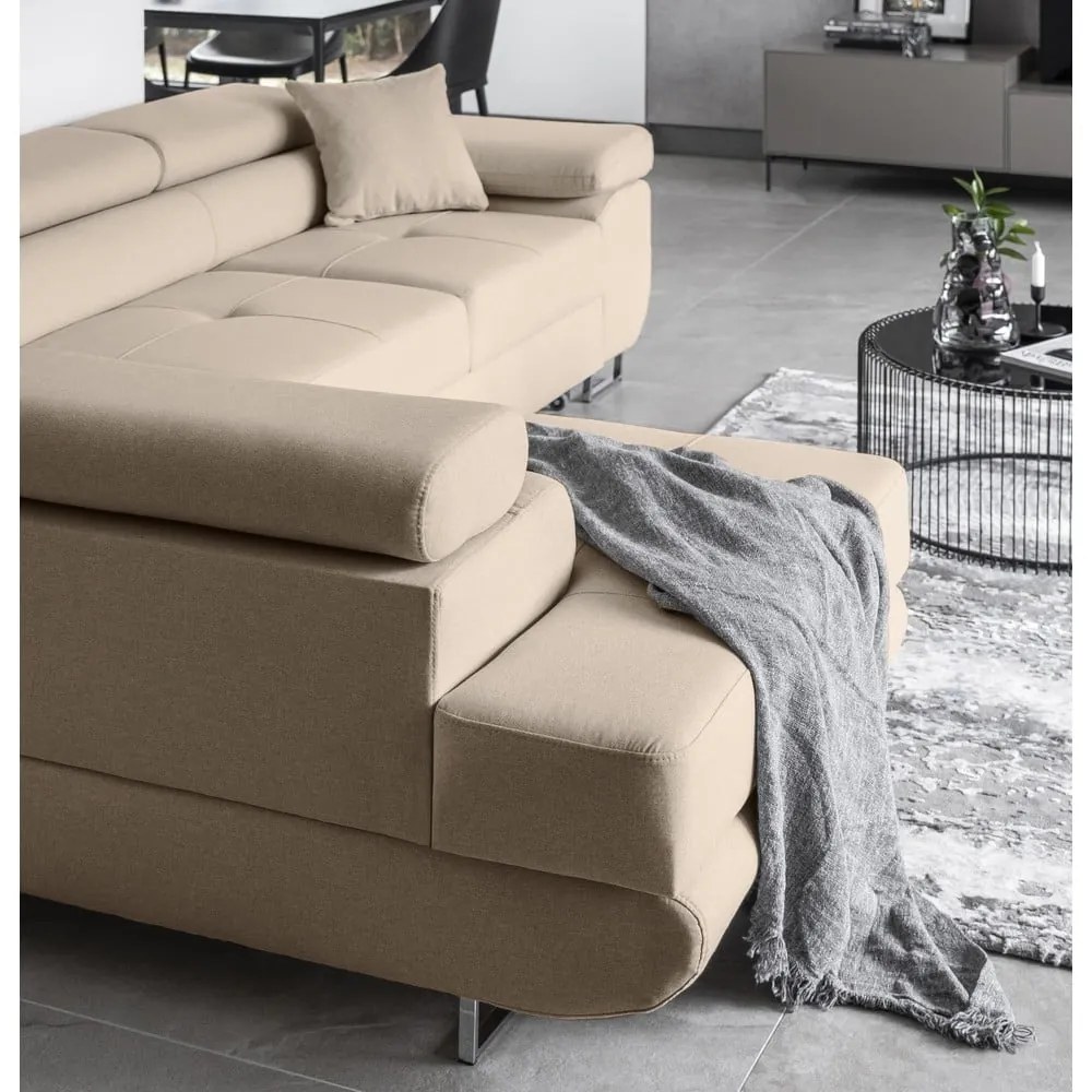 Divano angolare beige allungabile/con contenitore (con penisola a sinistra/a L) Anton – ELTAP
