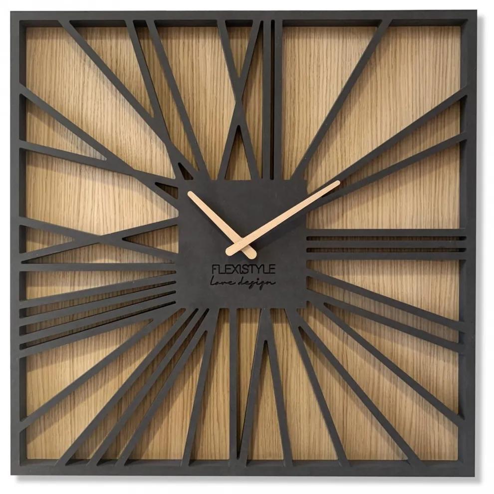 Fantastico orologio quadrato in una combinazione di legno e lussuoso colore nero 50 cm