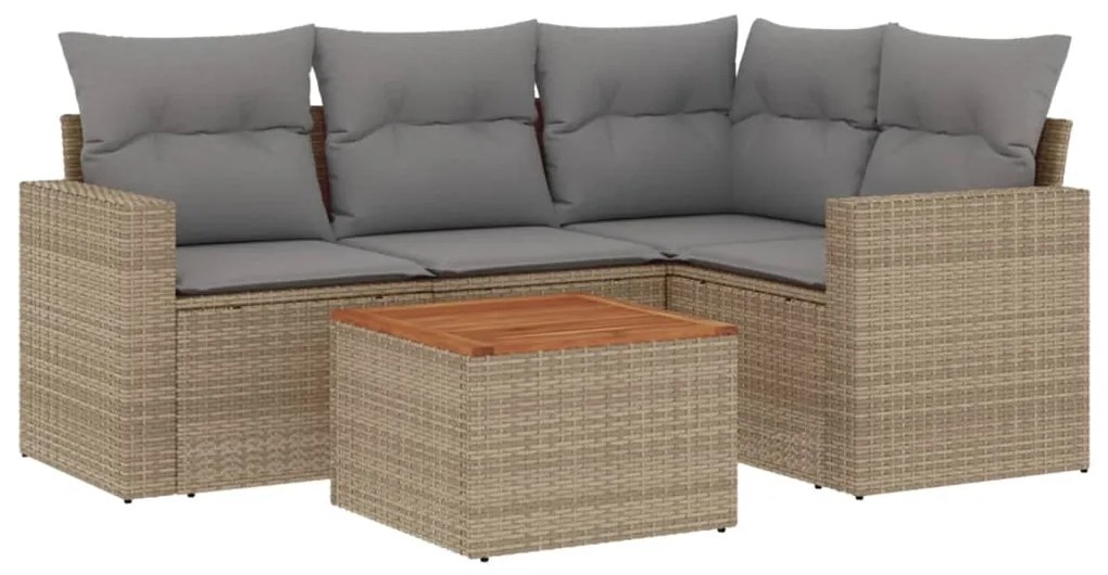 Set divano da giardino 5 pz con cuscini beige in polyrattan