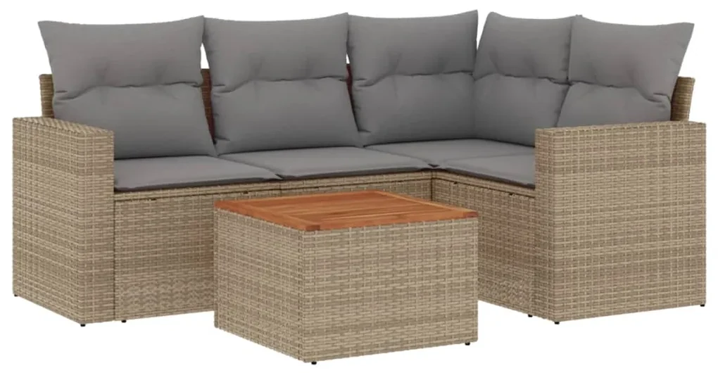 Set divano da giardino 5 pz con cuscini beige in polyrattan