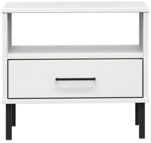 Comodino con Gambe in Metallo Bianco Legno Massello Pino OSLO