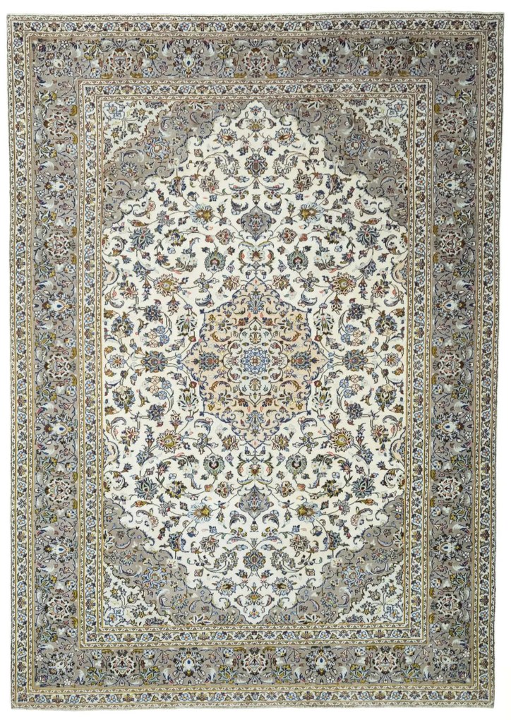 Kashan Tappeto 240x340 Beige (Iran) Annodato A Mano