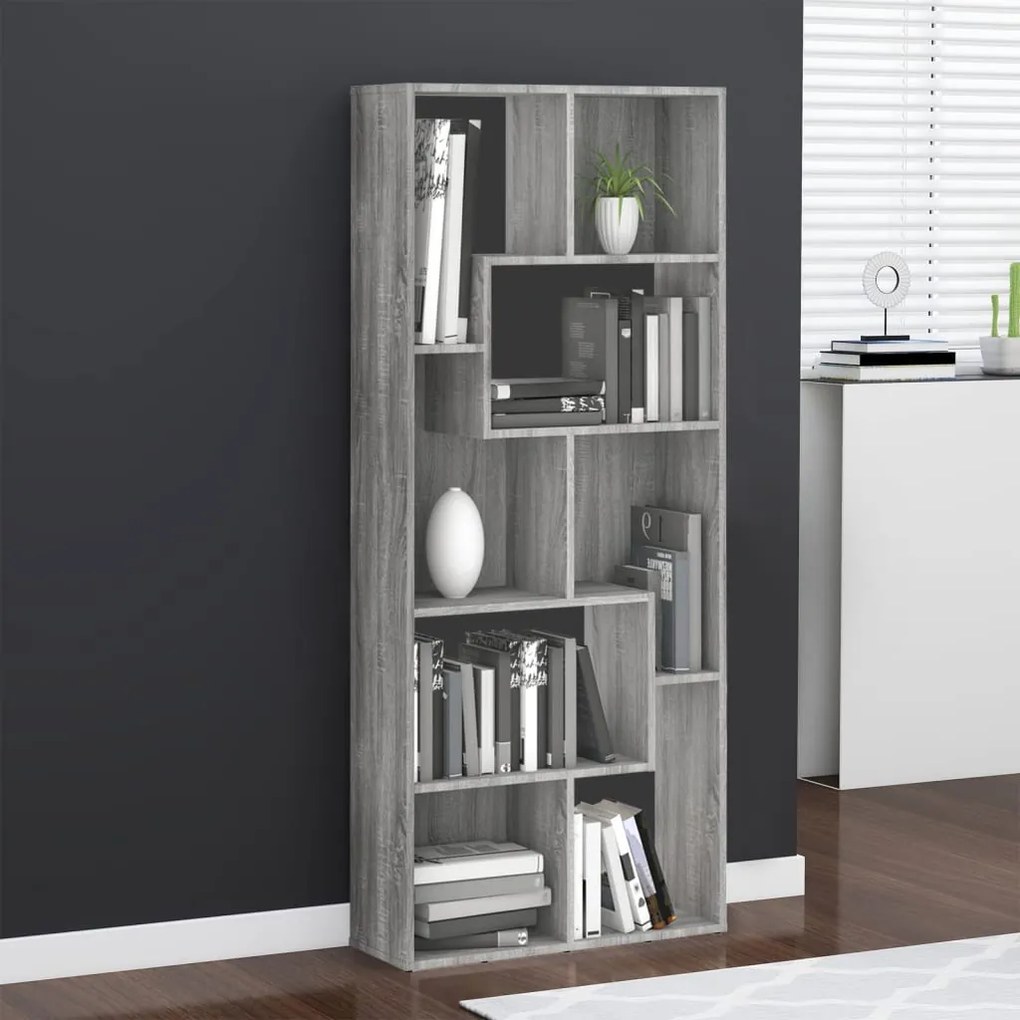 Libreria Grigio Sonoma 67x24x161 Cm İn Legno Ingegnerizzato /