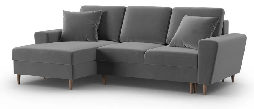 Divano angolare grigio chiaro allungabile e con contenitore (con penisola a sinistra/con chaise lounge) con rivestimento in velluto Kyoto – Cosmopolitan Design