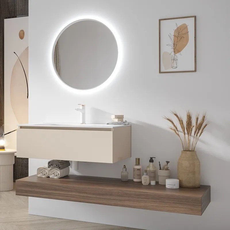Composizione bagno sospesa mobile 80cm e mensolone da 140cm | KAM-KK801 - KAMALU