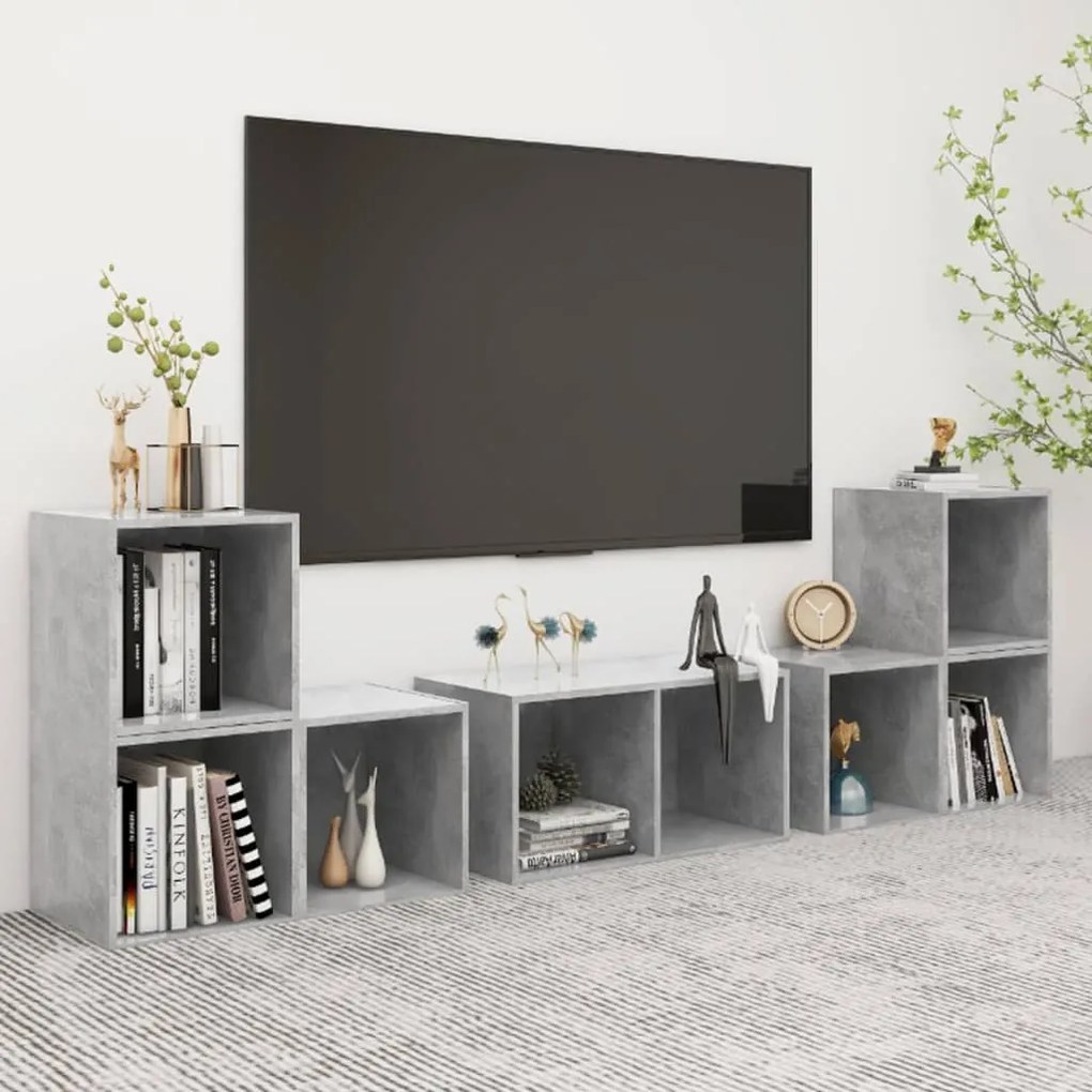 Set mobili tv 6 pz grigio cemento in truciolato