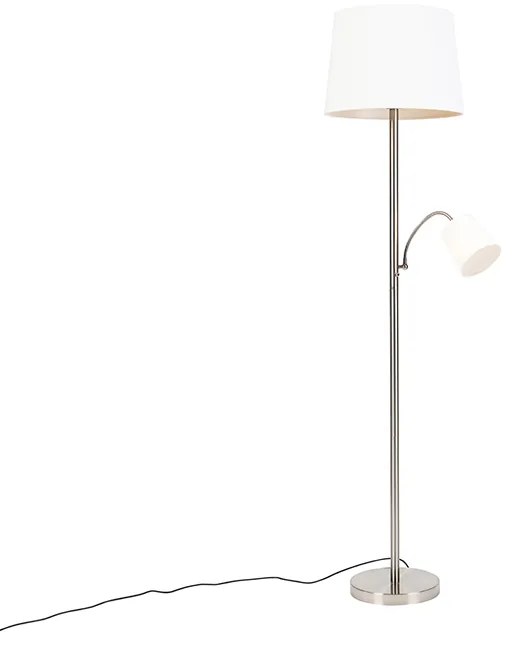Lampada da terra classica in acciaio con paralume bianco e lampada da lettura - Retro