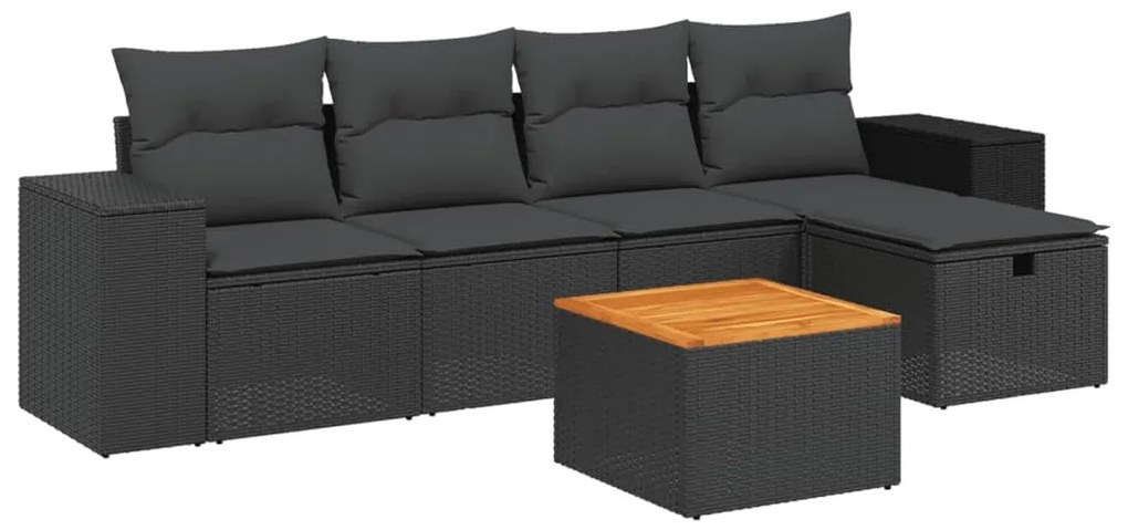 Set divano da giardino 6 pz con cuscini nero in polyrattan