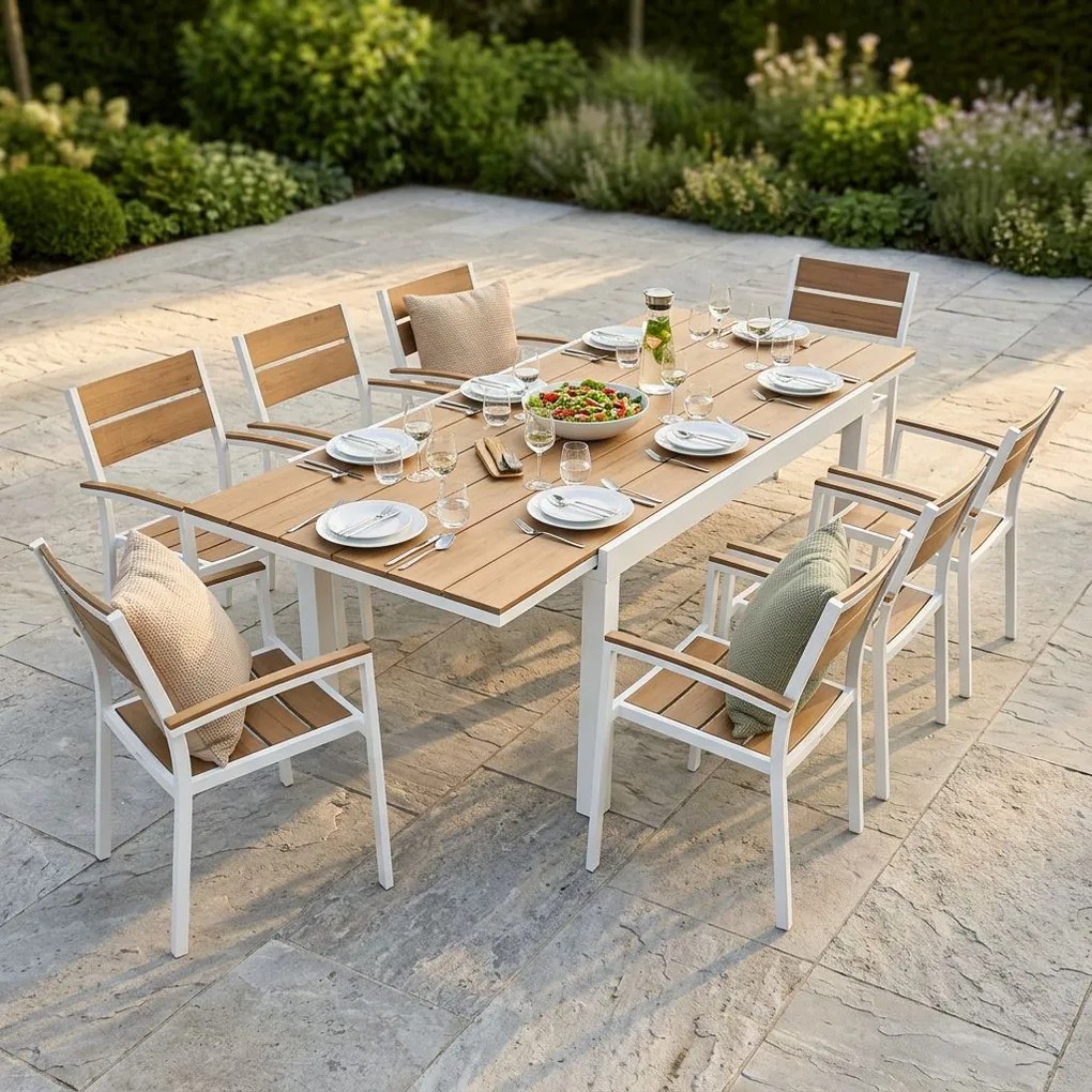 VIDUUS - set tavolo in alluminio e polywood cm 160/240 x 95 x 75 h con 8 poltrone Viduus