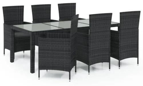 Set Mobili da Giardino 7 pz con Cuscini in Polyrattan Nero