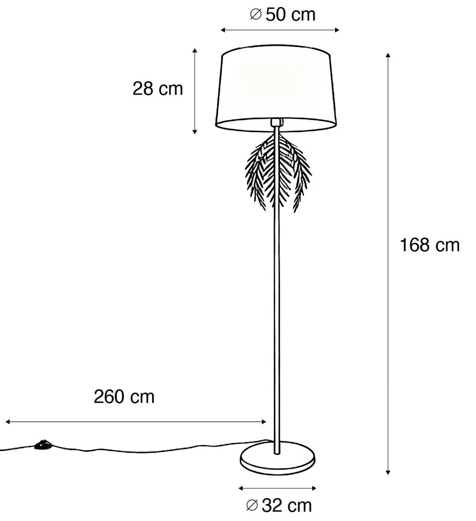 Lampada da terra oro 145 cm con paralume in cotone nero 50 cm - Botanica