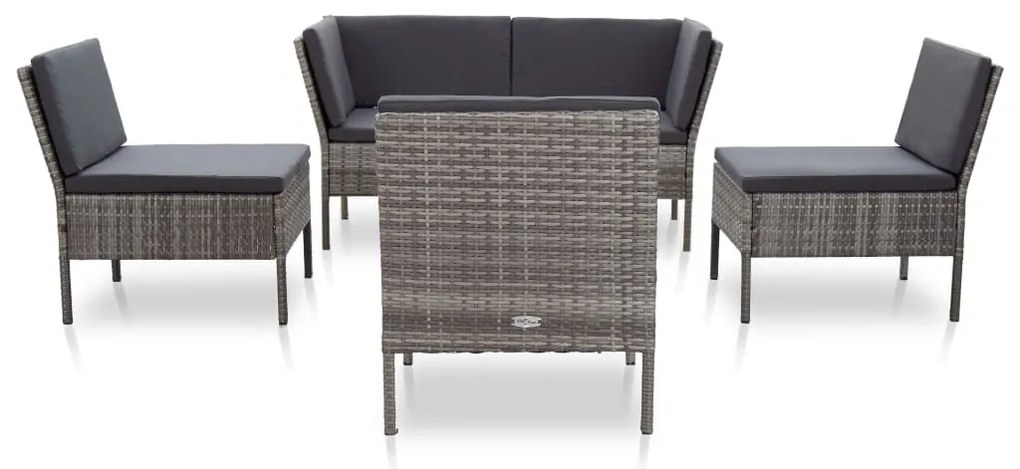 Set divani da giardino 6 pz con cuscini in polyrattan grigio