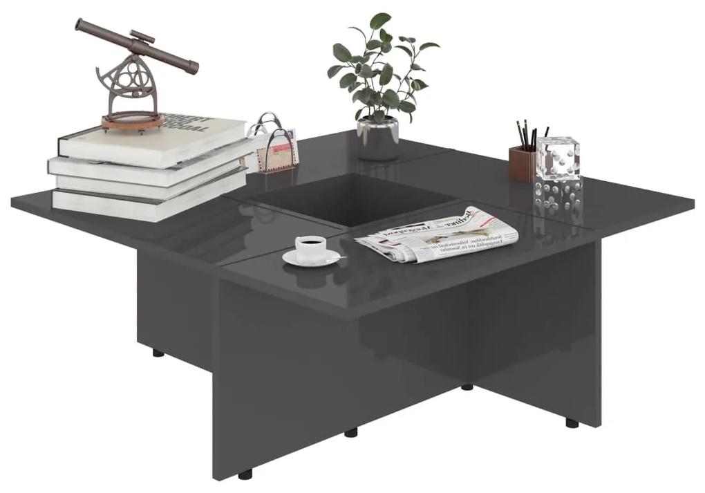 Tavolino da caffè grigio lucido 79,5x79,5x30 cm in truciolato