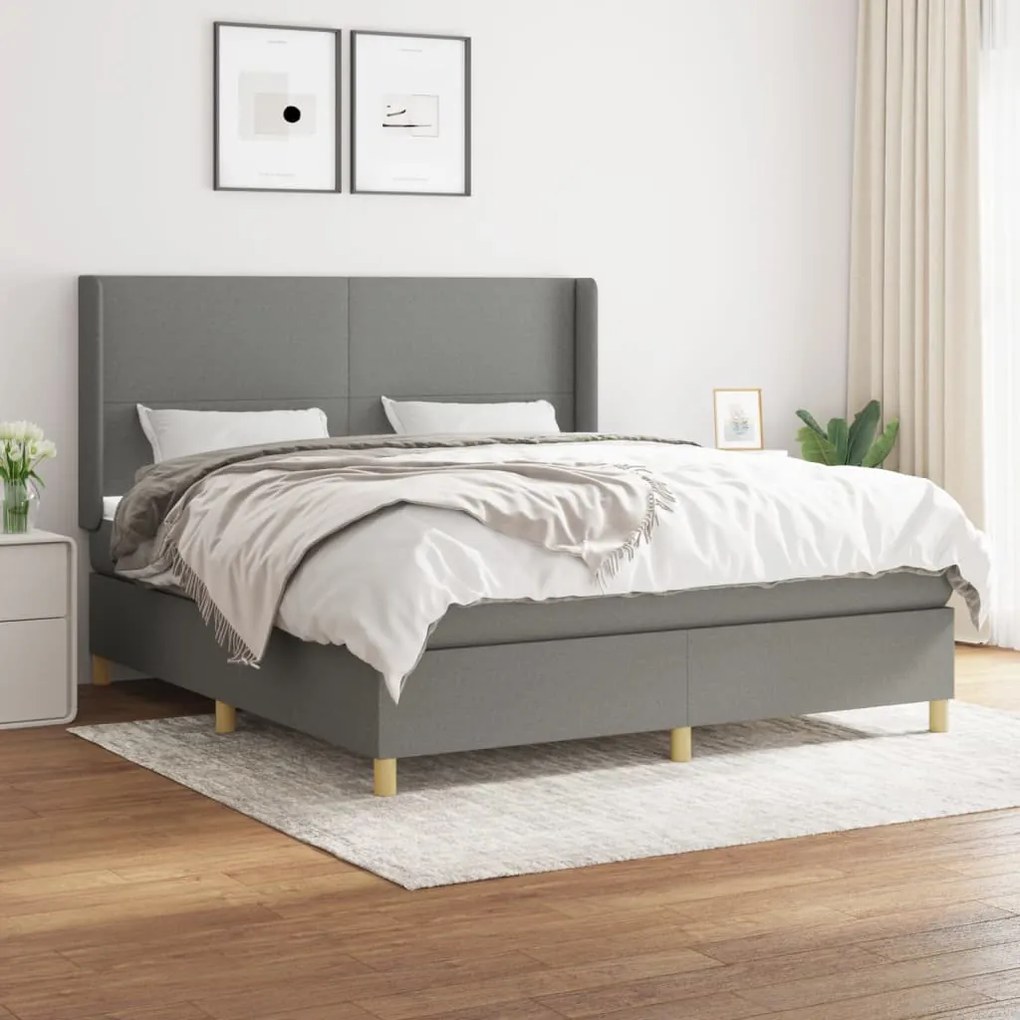 Giroletto A Molle Con Materasso Grigio Scuro 160x200 Cm Tessuto /