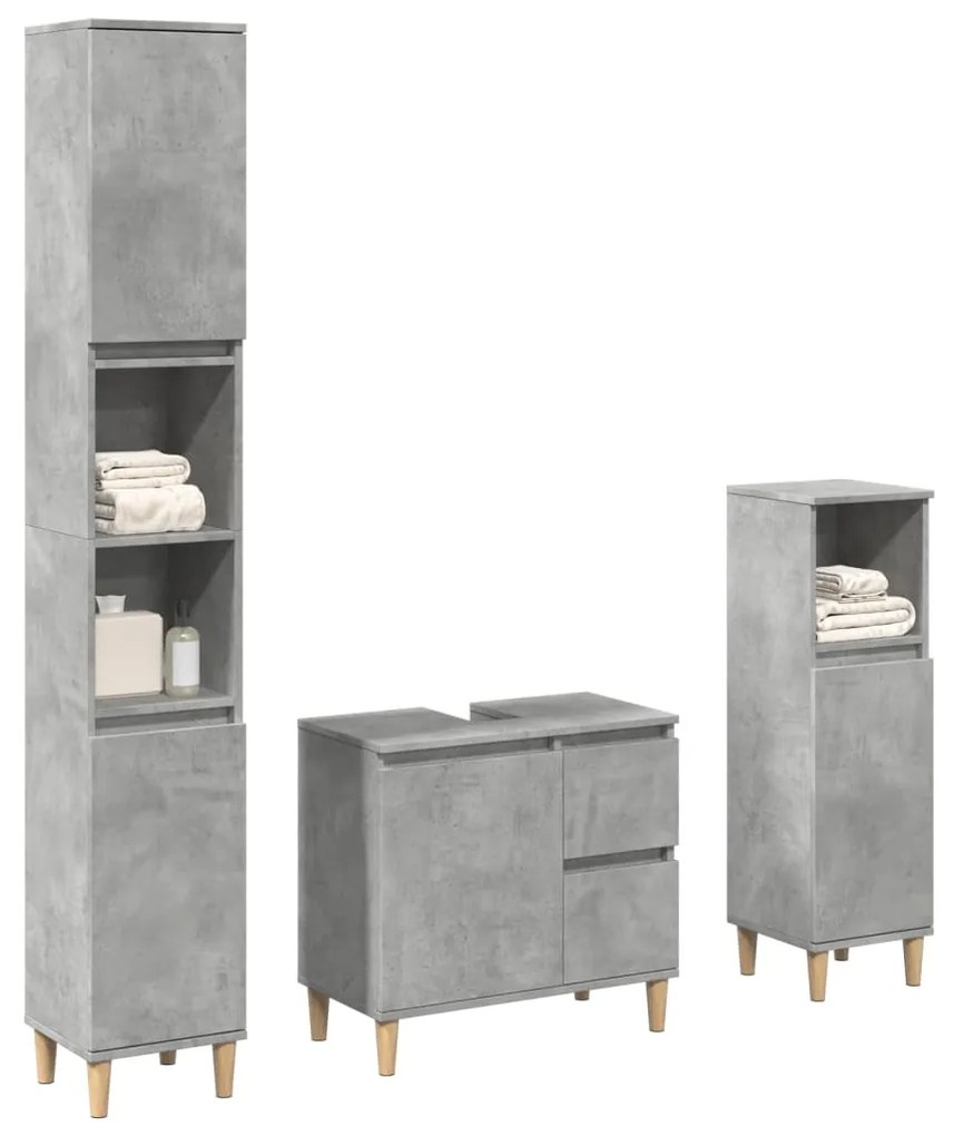 Set Mobili Da Bagno 3 Pz Grigio Cemento İn Legno Multistrato /