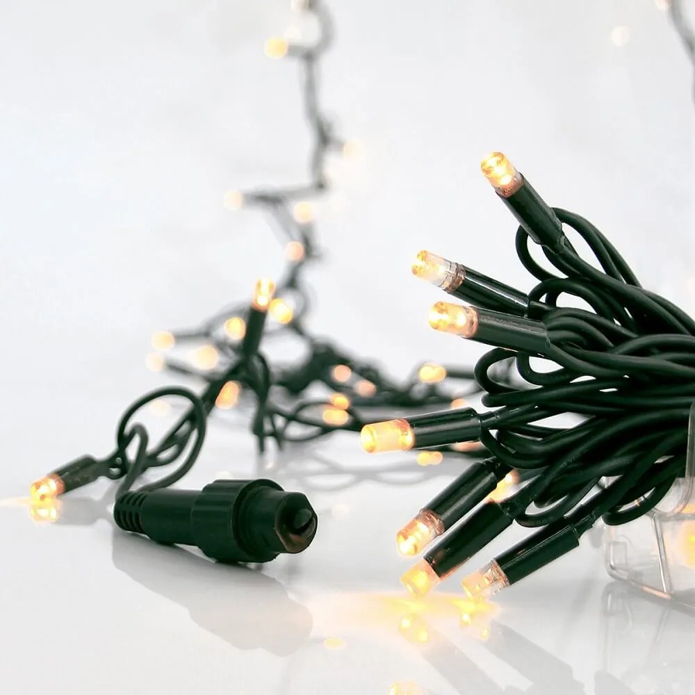 Catenaria Natalizia LED 11.6m, IP65, Cavo VERDE Colore  Bianco Caldo 2.700K