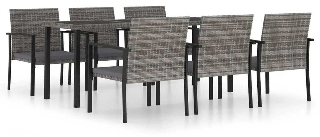 Set da pranzo da giardino 7 pz in polyrattan grigio