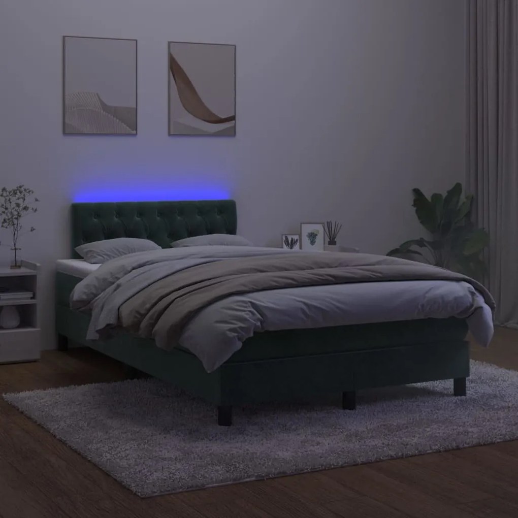 Letto a Molle con Materasso e LED Verde Scuro 120x200cm Velluto