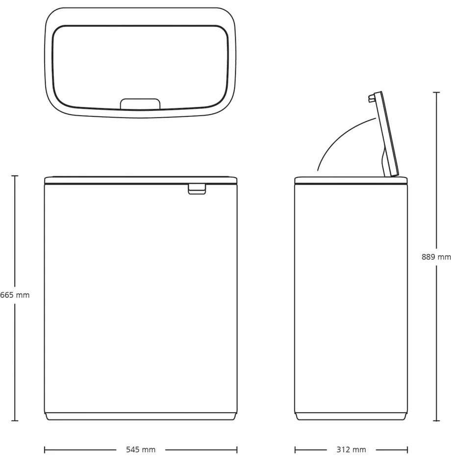 Bidone in acciaio nero opaco touch per raccolta differenziata 60 l Bo Touch Bin - Brabantia