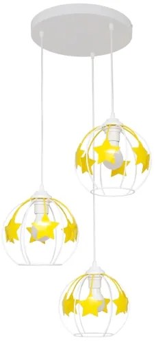 Lampadario a sospensione per bambini STARS 3xE27/15W/230V giallo/bianco
