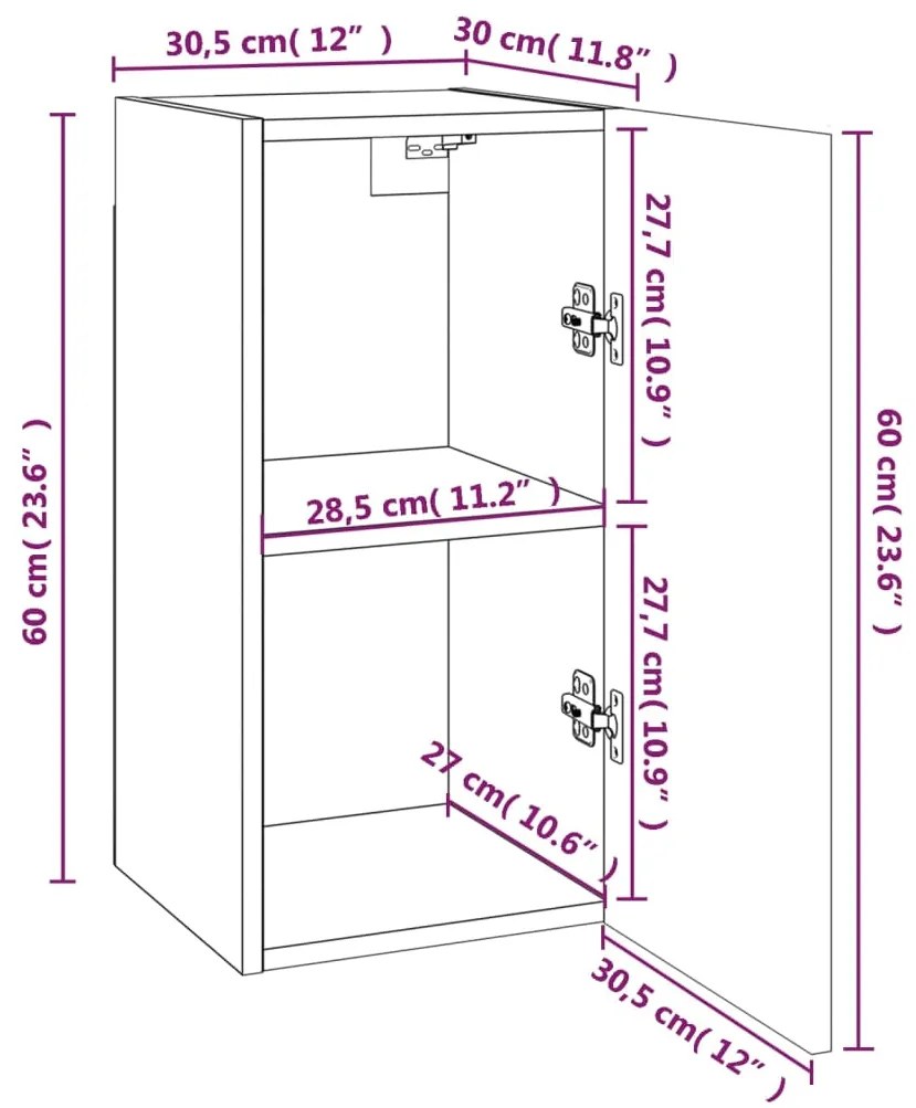 Mobile TV Rovere Fumo 30,5x30x60 cm in Legno Ingegnerizzato