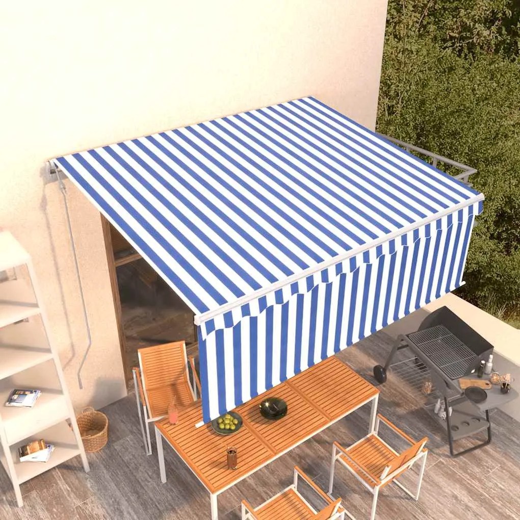Tenda Sole Retrattile Automatica Con Parasole 4x3m Blu Bianco /