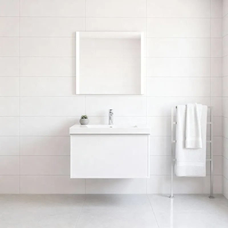Mobile da bagno sospeso sotto lavabo Pixel frame 1 cassetto L 60 x H 40 x P 45.5 cm bianco laccato opaco con maniglia alluminio brillante