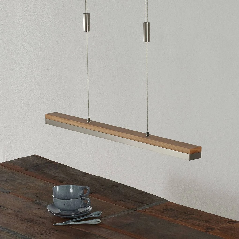 Lampada LED a sospensione Quitani Elna, lunghezza 78 cm, nichel