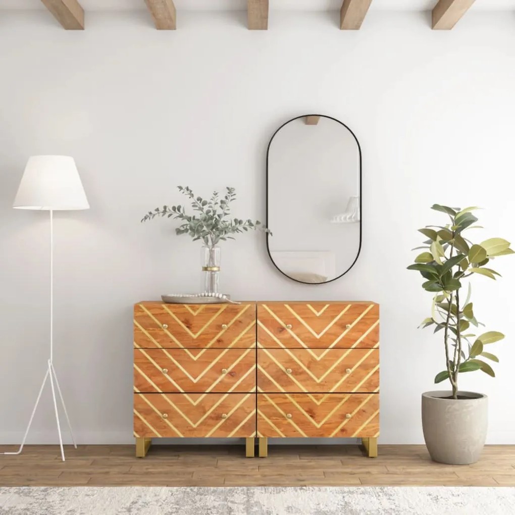 Mobiletti 2pz Marrone E Nero 60x33,5x75 Cm Legno Massello Mango /