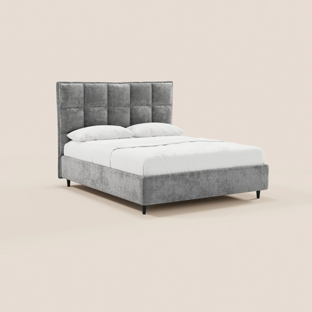 AURO letto imbottito con vano contenitore e testiera capitonné alta in ciniglia Oeko-Tex®