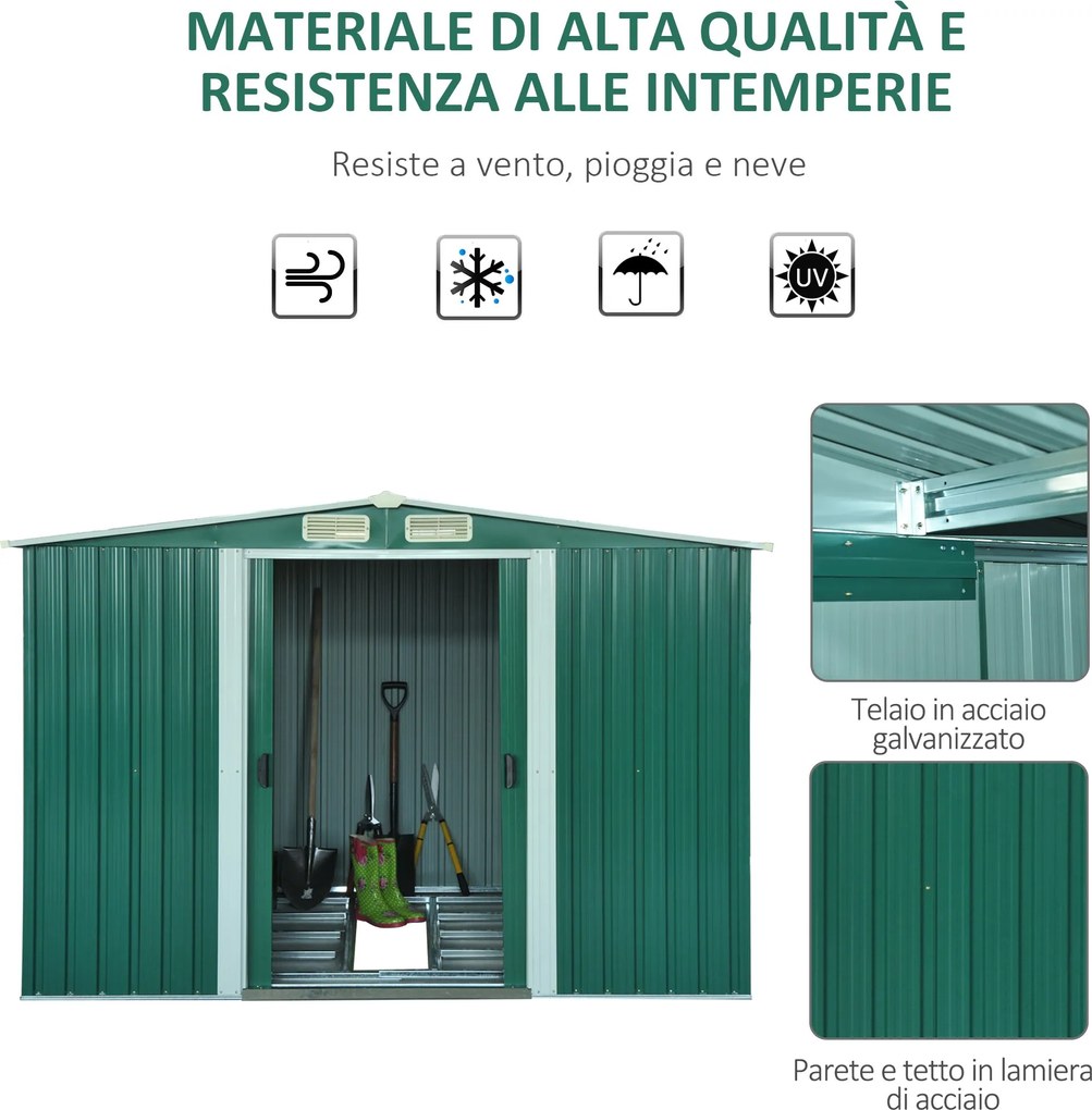 Casetta Box da Giardino in Lamiera Verde 246x192.5x177.5 cm...