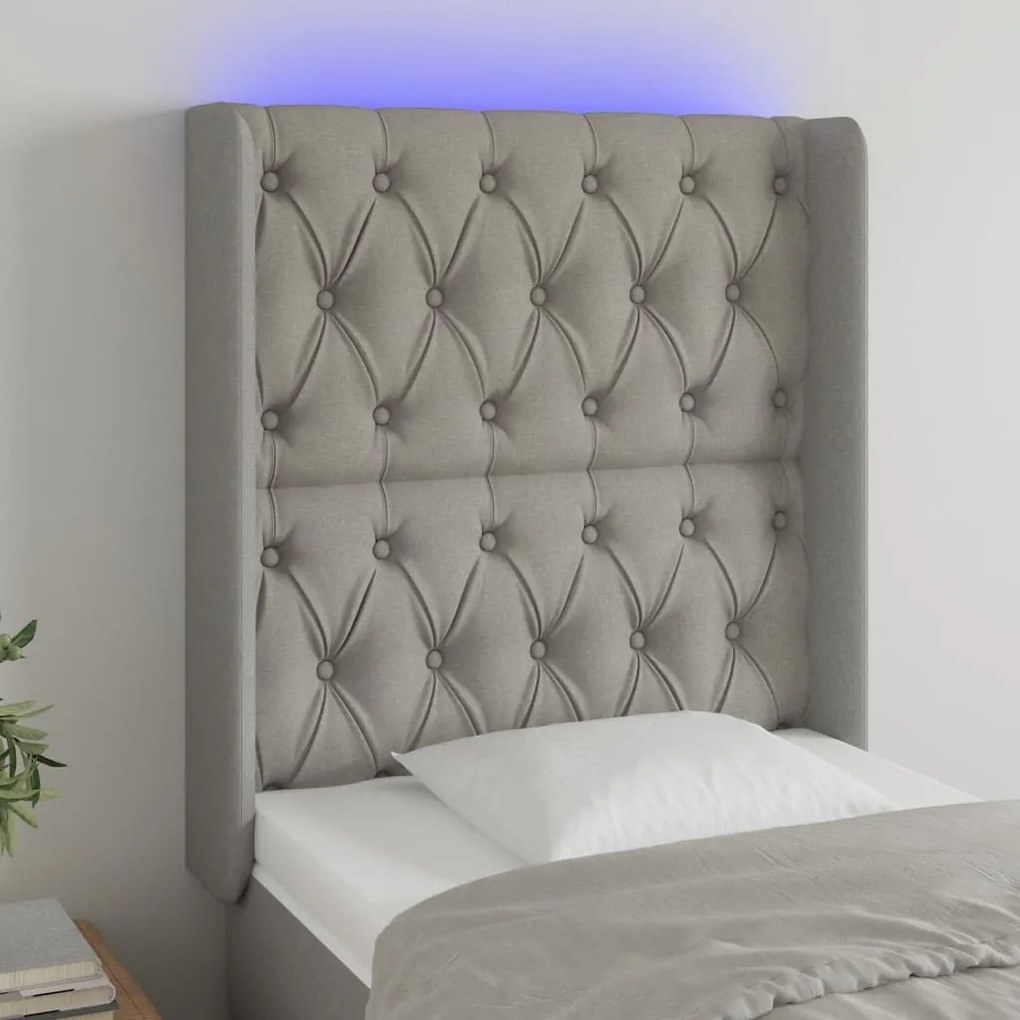Testiera A Led Grigio Chiaro 83x16x118/128 Cm İn Tessuto /