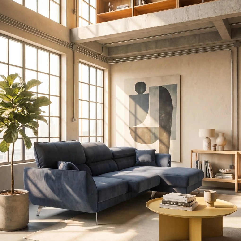 Michelangelo Divano Angolare con Penisola e Sedute Estensibili - Poggiatesta reclinabili in raffinato tessuto smacchiabile effetto vellutino T30