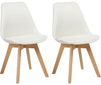 Set di 2 sedie da pranzo con rivestimento in tessuto bianco crema gambe in legno eleganti design moderno