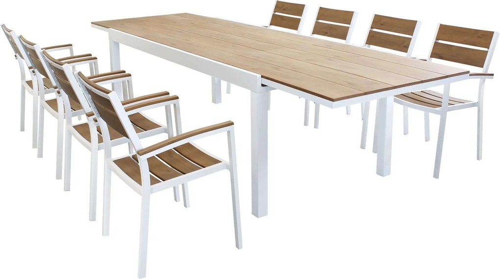 VIDUUS - set tavolo in alluminio e polywood cm 200/300 x 95 x 74 h con 8 poltrone Viduus